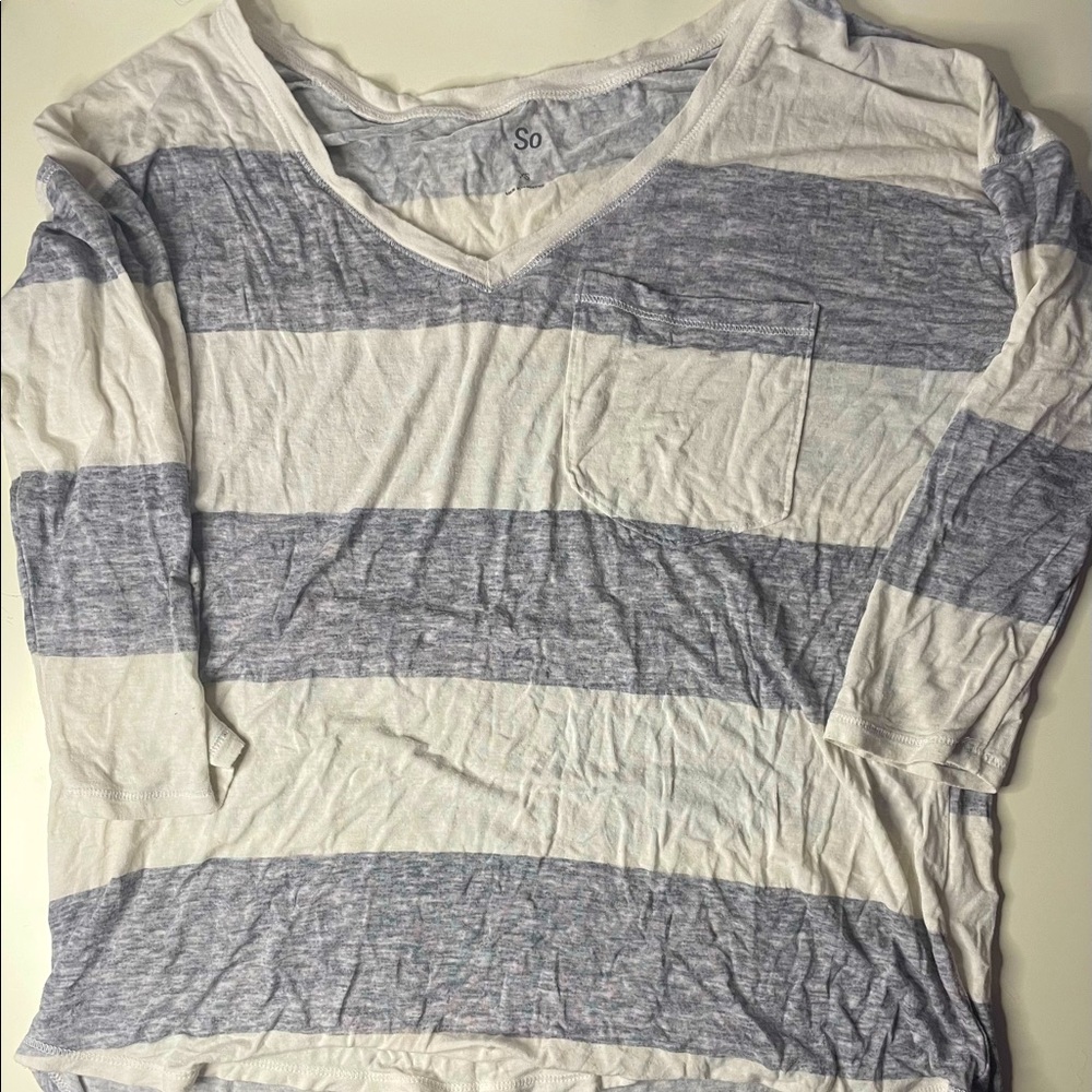 SO Striped Long Sleeved Shirt: Grey & White
